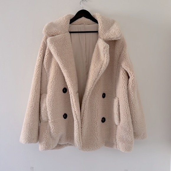 FREE PEOPLE Notched Teddy Peacoat Sherpa Cream Jacket - Picture 8 of 10